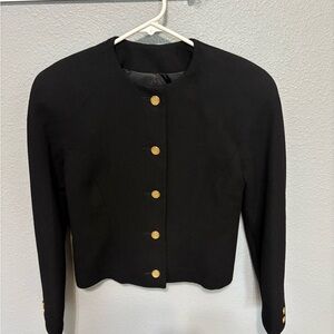 Elegant Vintage Black Blazer with Gold Buttons, Handmade